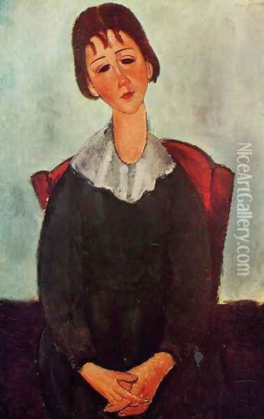 Girl on a Chair (aka Mademoiselle Huguette) 1918 Oil Painting - Amedeo Modigliani