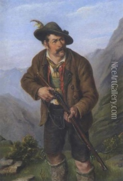 Jager Mit Flinte Im Gebirge Oil Painting - Ernst Immanuel Mueller