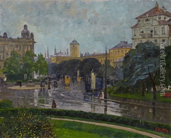 The Stachus In Munich Oil Painting - Charles Vetter