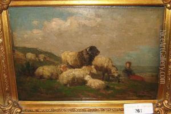 Bergere Et Ses Moutons Oil Painting - Andre Plumot