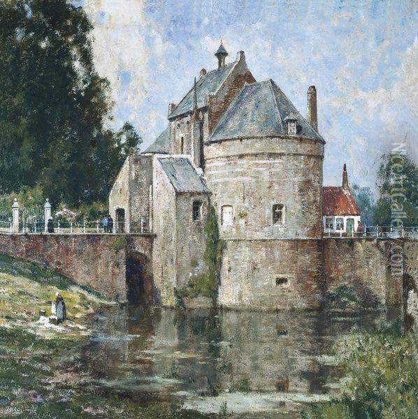 Une Vue Du Smedenpoort A Bruges Oil Painting - Hendrick, Henri Cassiers