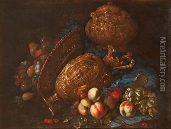 Bodegon De Frutas Y Bronces Oil Painting - Giovan Battista Ruoppolo