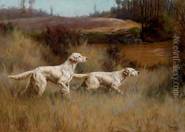 Two Setters on a Point Oil Painting - Percival Leonard Rosseau