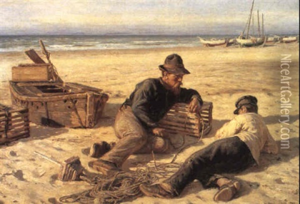 Fiskere (motiv Fra Vestkysten) Oil Painting - Niels Frederik Schiottz-Jensen