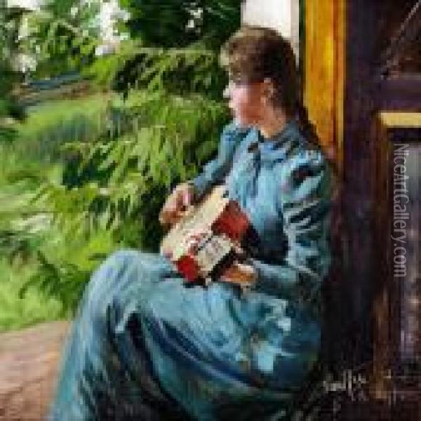 Soffy Lasson Playing The Guitar Oil Painting - Paul-Gustave Fischer