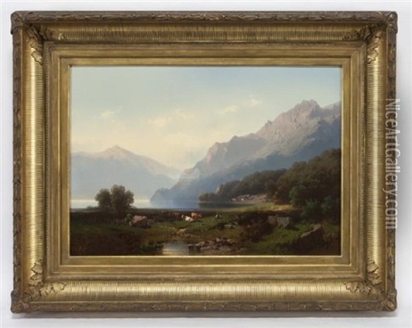 Alpine Lake Oil Painting - Carl Triebel