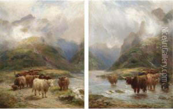 Highlanders Going South, In Argyleshire; Highlanders Crossing The Ford Oil Painting - Henry Garland