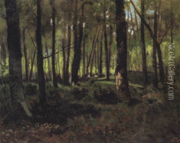 Waldarbeiter Im Sonnendurchfluteten Wald Oil Painting - Giuseppe Palizzi