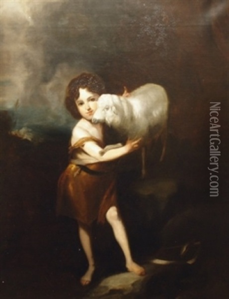 The Boy John The Baptist Embracing The Lamb Oil Painting - Bartolome Esteban Murillo