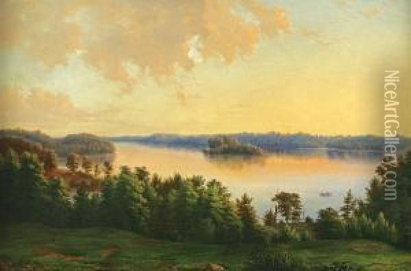 Sunrise Over The River Oil Painting - Frederick Debourg Richards