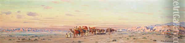 Caravane Dans Le Sud Algerien Oil Painting - Eugene Francois Deshayes