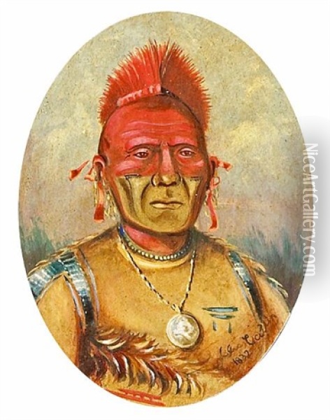 Horse Chief, Head Chief Of The Pawnee Tribe (+ 4 Others; 5 Works) Oil Painting - George Catlin