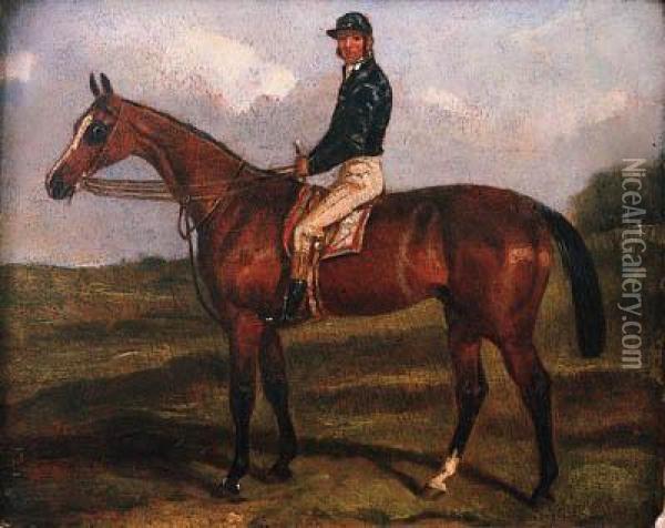 Portrait Of The Racehorse West Australian With Frank Butlerup Oil Painting - Harry Hall
