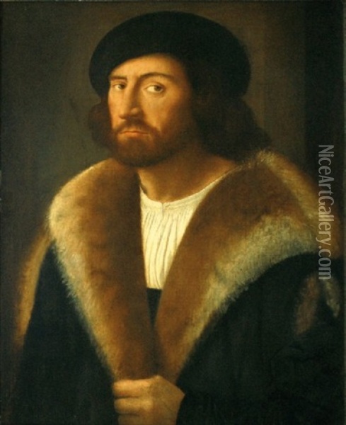 Portrait D'homme En Buste Au Manteau De Fourrure Oil Painting - Giovanni Cariani