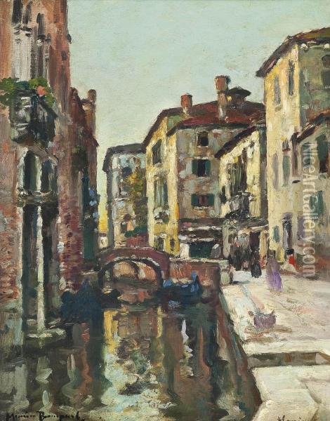Figures At A Venetian Backwater Oil Painting - Maurice Bompard