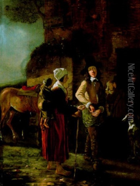 Kavalier Und Bettlerin Vor Einem Gasthof Oil Painting - Ludolf de Jongh