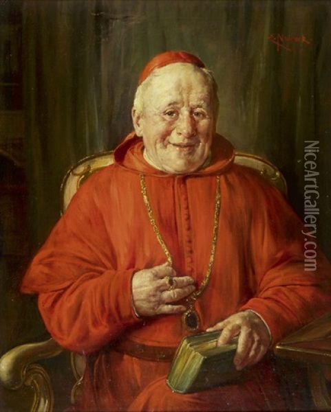Kardinal Bei Der Lekture Oil Painting - Ernst Nowak