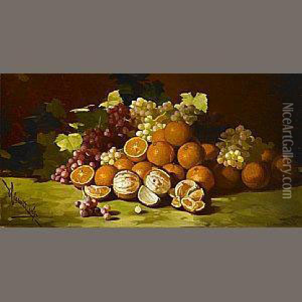 Still Life With Grapes And Oranges Oil Painting - Edward Chalmers Leavitt
