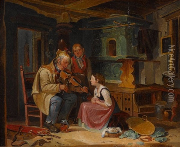 Musikalische Unterhaltung In Der Stube Oil Painting - Gottfried Hermann Sagstatter