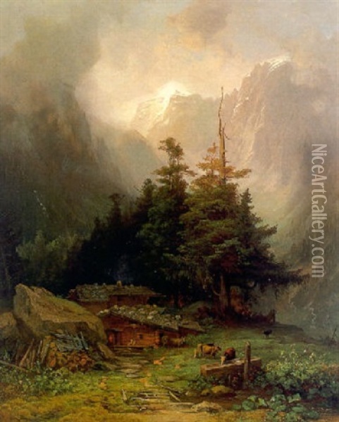 Eine Alpe Oil Painting - Eduard Schleich the Elder