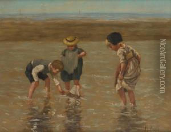 Les Jeuxd'enfants A La Mer Oil Painting - Albert Jurardus van Prooijen