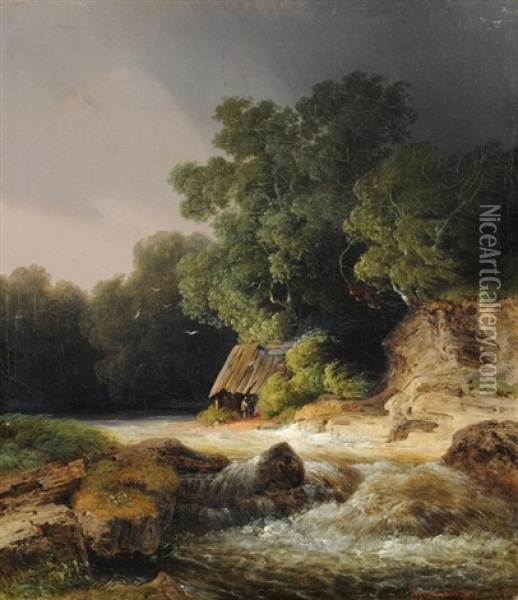 Wildbach Im Sturm Oil Painting - August Rosenthal