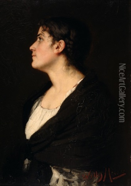 Portrait Of A Lady With A Shawl Oil Painting - Wally (Walburga Wilhelmina) Moes