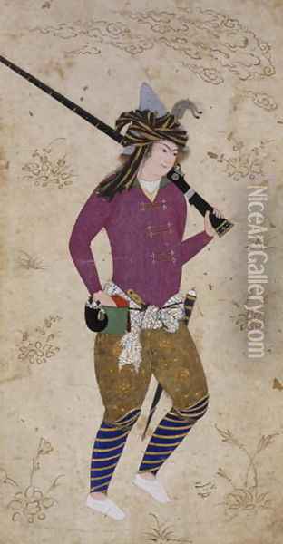 Youthful hunter with gun Oil Painting - Habibullah of Meschhed