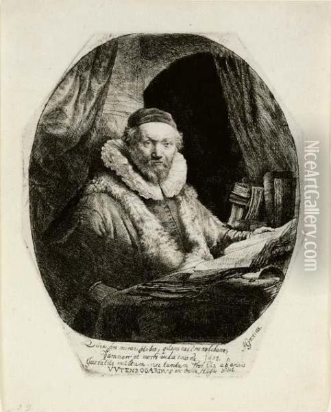 Jan Uytenbogaert, Preacher Of The Remonstrants (b., Holl. 279; H. 128) Oil Painting - Rembrandt Van Rijn