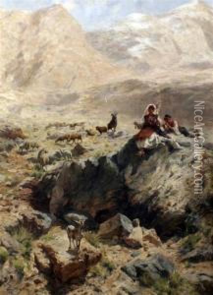 Shepherds Resting In The Mountains Oil Painting - Rudolf Otto Von Ottenfeld