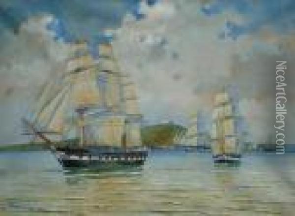 Bloqueo Del Puerto De Mdeo. Por El Almirante Brow Oil Painting - Roberto Castellanos Mane