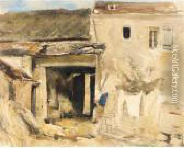 A French Farmhouse Oil Painting - William James Muller