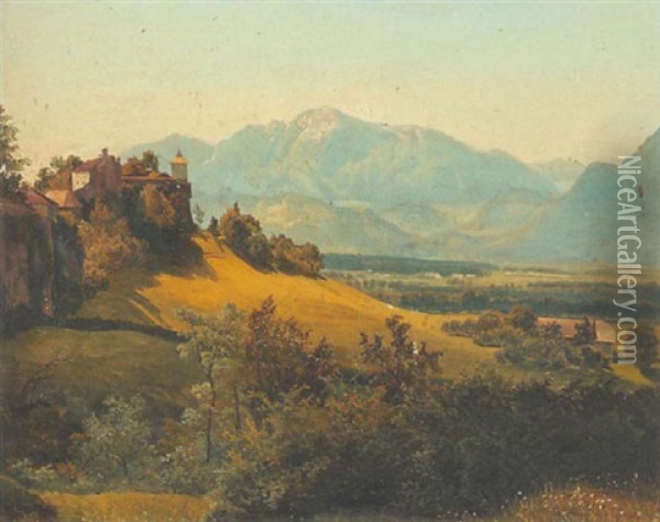 Blick Vom Monchsberg Auf Leopoldskron Oil Painting - Melchior Fritsch