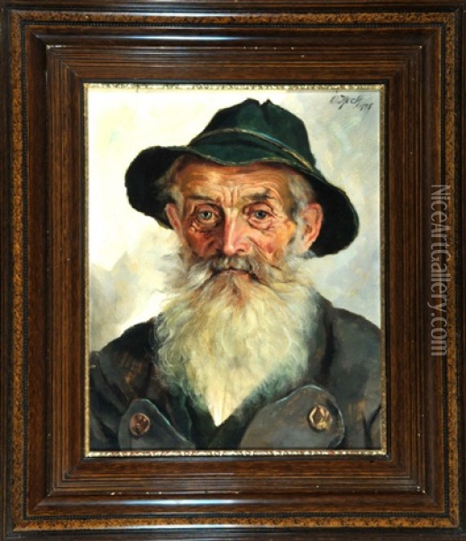 Portrait Eines Alten, Bartigen Herren In Trachtenjacke Und Mit Hut Oil Painting - Otto Keck