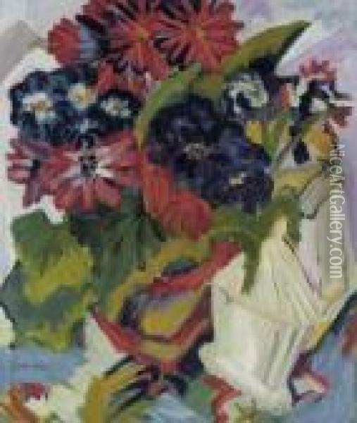 Blumentopf Und Zuckerdose Oil Painting - Ernst Ludwig Kirchner