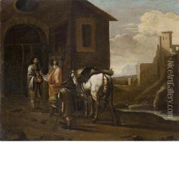 Sosta Di Un Cavaliere Allosteria Oil Painting - Pieter Van Laer (BAMBOCCIO)