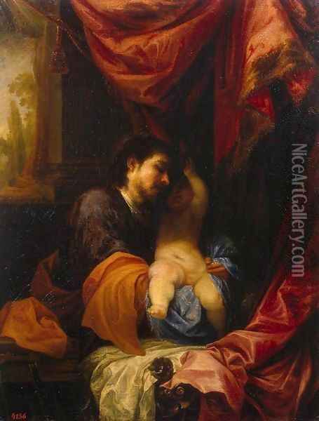 St Joseph and the Infant Christ Oil Painting - Juan Antonio Frias y Escalante