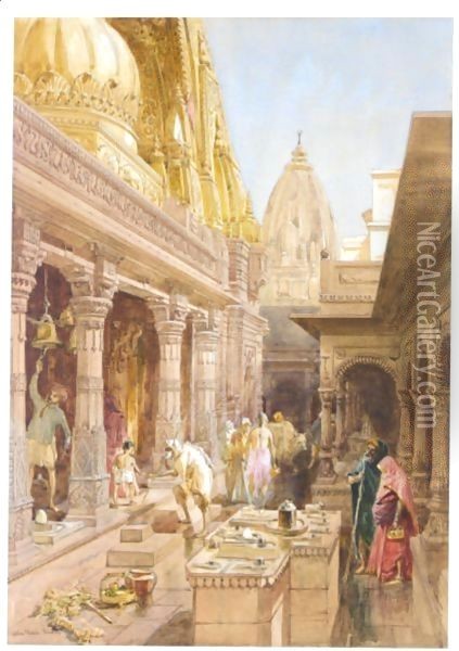 The Bisheswar Or Golden Temple Of Shiva, Benares, India Oil Painting - William Simpson