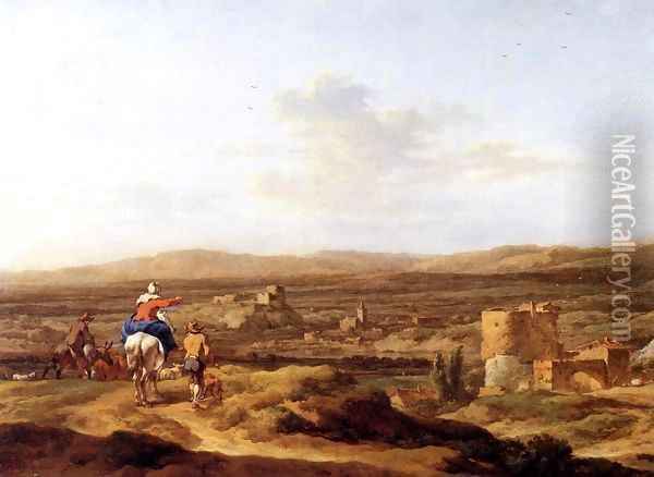Italian Landscape with Mountain Plateau 1655 Oil Painting - Nicolaes Berchem