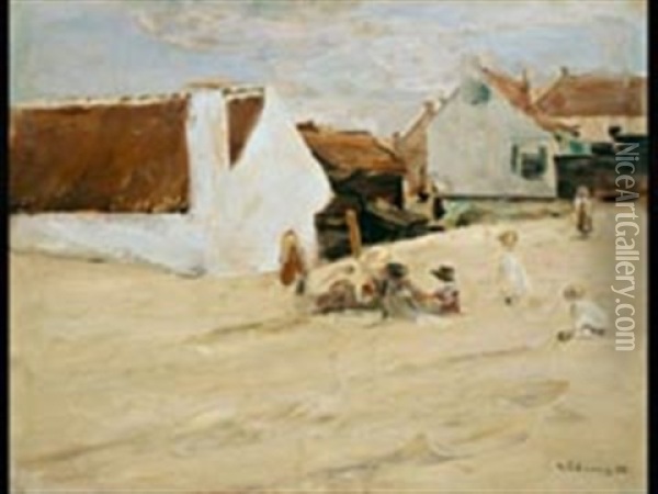 Spielende Kinder In Einem Dorf - Noordwijk Oil Painting - Max Liebermann