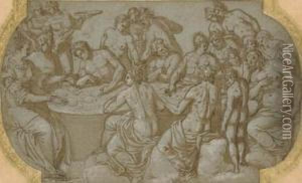 The Feast Of The Gods: Design For A Ceiling Compartment Oil Painting - Prospero Fontana