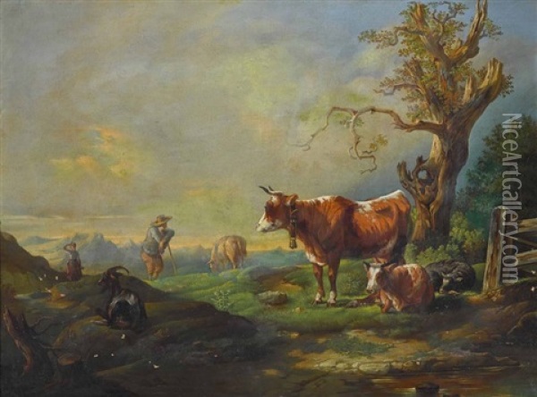 Hirte Mit Vieh Auf Der Weide Oil Painting - Joseph Heicke