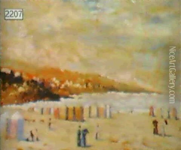 French Beach Scene With Tents Oil Painting - Marguerite Rousseau