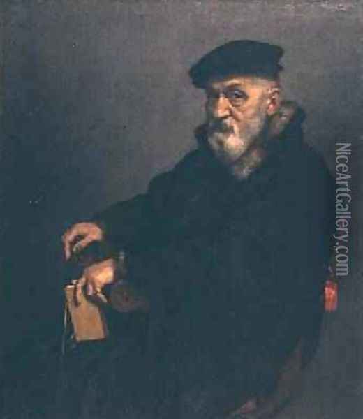 Portrait of an old man with a book possibly Giovan Battista Seradobati an Italian notary post 1575 Oil Painting - Giovanni Battista Moroni