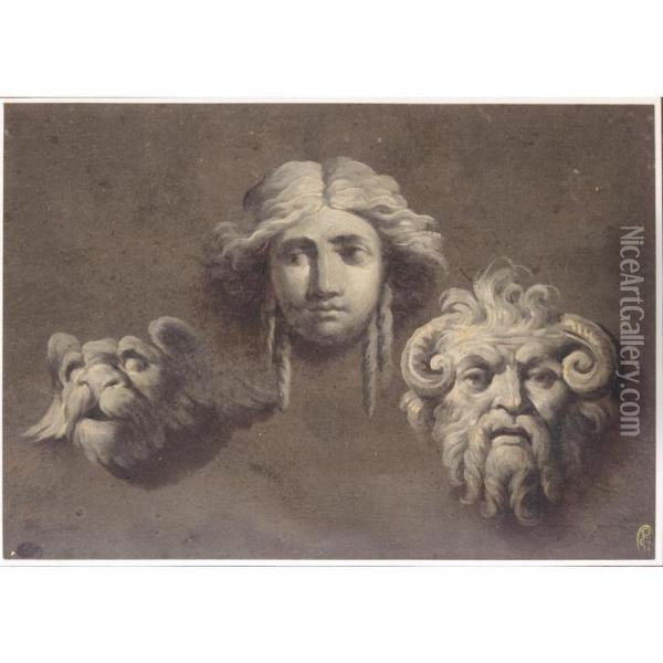 Studies Of Three Antique Heads Oil Painting - Giacomo Albertolli