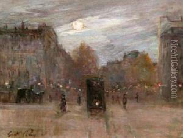 Place Pereire Le Soir - Le Tramway Oil Painting - Gustave Colin