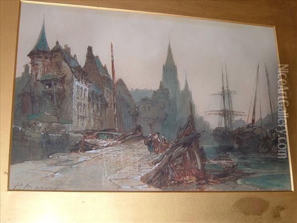 A Harbour Town Oil Painting - Paul Marny