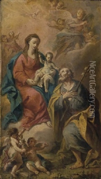 Sacra Famiglia In Gloria Oil Painting - NIcola Bertuzzi
