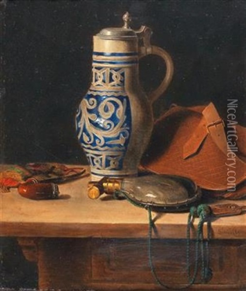 Still Life With Pitcher And Powder Flask Oil Painting - Max Schoedl