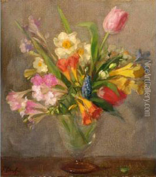 A Flower Still Life With Tulips And Daffodils Oil Painting - Salomon Garf